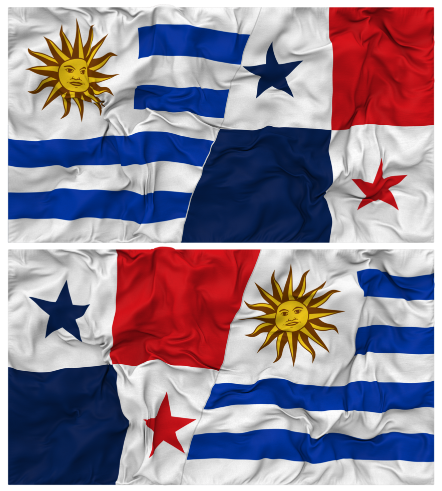 Panama and Uruguay Half Combined Flags Background with Cloth Bump Texture, Bilateral Relations, Peace and Conflict, 3D Rendering png