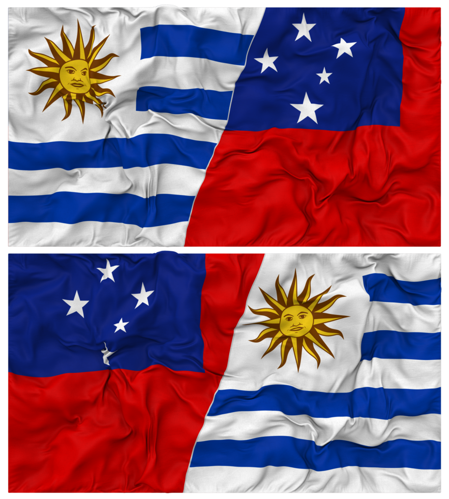Samoa and Uruguay Half Combined Flags Background with Cloth Bump Texture, Bilateral Relations, Peace and Conflict, 3D Rendering png