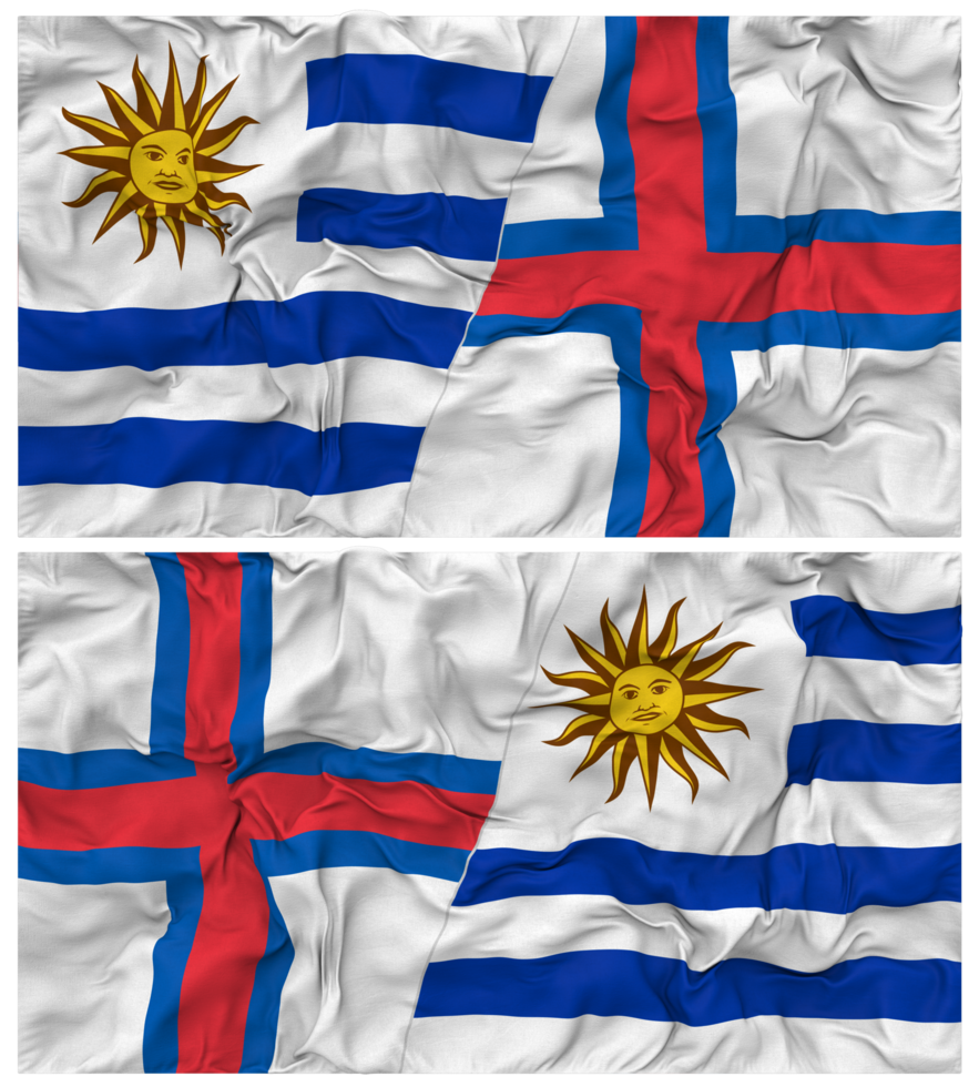 Faroe Islands and Uruguay Half Combined Flags Background with Cloth Bump Texture, Bilateral Relations, Peace and Conflict, 3D Rendering png