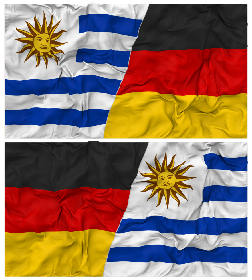 Germany and Uruguay Half Combined Flags Background with Cloth Bump Texture, Bilateral Relations, Peace and Conflict, 3D Rendering png