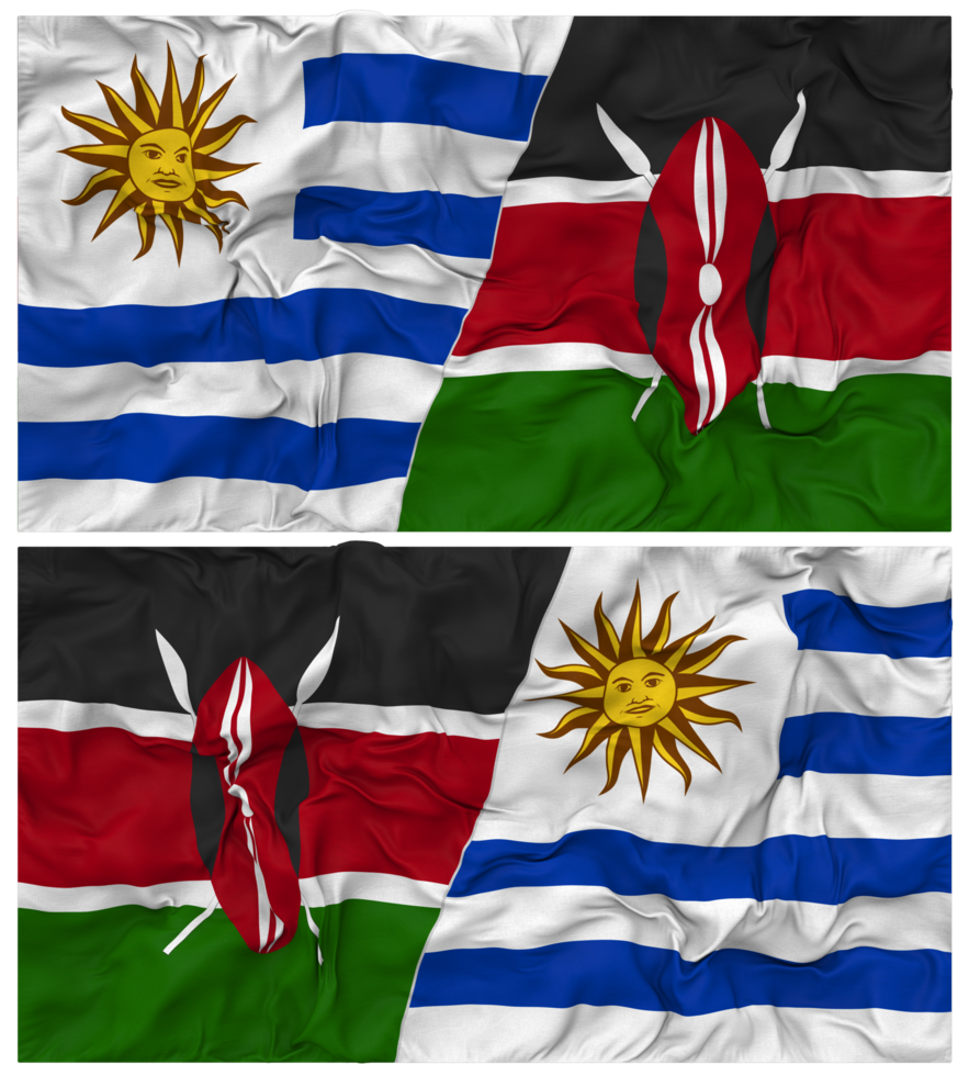 Kenya and Uruguay Half Combined Flags Background with Cloth Bump Texture, Bilateral Relations, Peace and Conflict, 3D Rendering png
