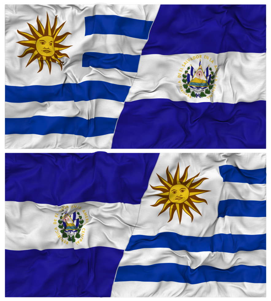 El Salvador and Uruguay Half Combined Flags Background with Cloth Bump Texture, Bilateral Relations, Peace and Conflict, 3D Rendering png