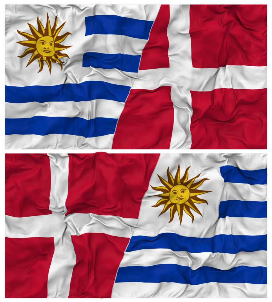 Denmark and Uruguay Half Combined Flags Background with Cloth Bump Texture, Bilateral Relations, Peace and Conflict, 3D Rendering png