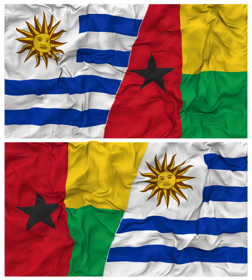 Guinea Bissau and Uruguay Half Combined Flags Background with Cloth Bump Texture, Bilateral Relations, Peace and Conflict, 3D Rendering png