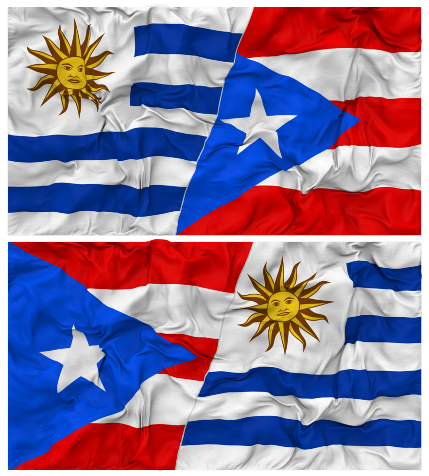 Puerto Rico and Uruguay Half Combined Flags Background with Cloth Bump Texture, Bilateral Relations, Peace and Conflict, 3D Rendering png