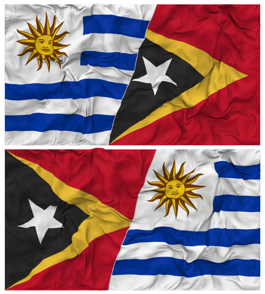 East Timor and Uruguay Half Combined Flags Background with Cloth Bump Texture, Bilateral Relations, Peace and Conflict, 3D Rendering png