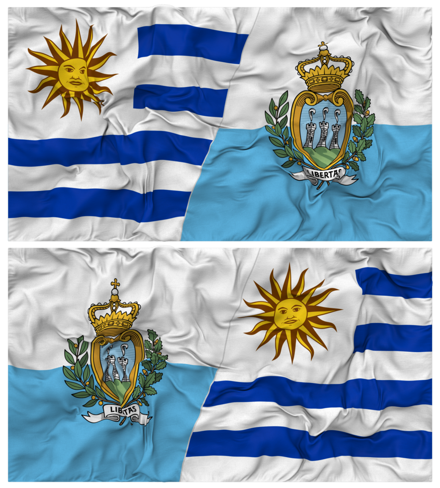 San Marino and Uruguay Half Combined Flags Background with Cloth Bump Texture, Bilateral Relations, Peace and Conflict, 3D Rendering png