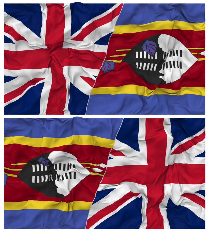 Eswatini and United Kingdom Half Combined Flags Background with Cloth Bump Texture, Bilateral Relations, Peace and Conflict, 3D Rendering png