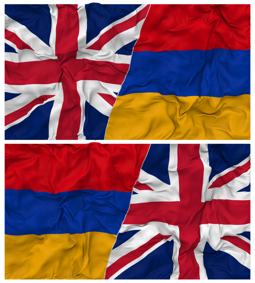 Armenia and United Kingdom Half Combined Flags Background with Cloth Bump Texture, Bilateral Relations, Peace and Conflict, 3D Rendering png