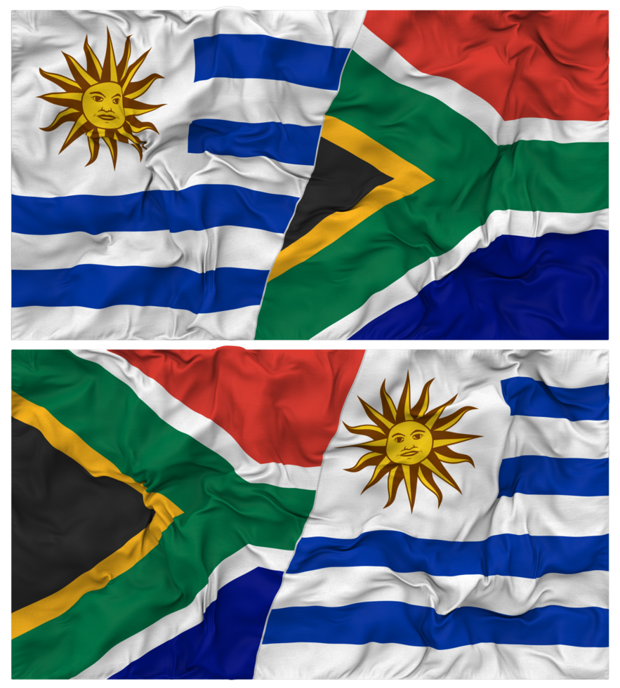 South Africa and Uruguay Half Combined Flags Background with Cloth Bump Texture, Bilateral Relations, Peace and Conflict, 3D Rendering png