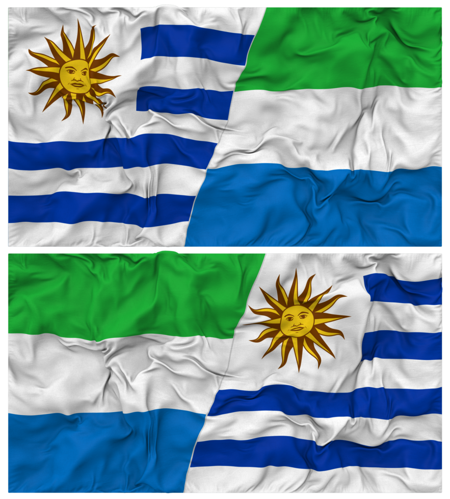Sierra Leone and Uruguay Half Combined Flags Background with Cloth Bump Texture, Bilateral Relations, Peace and Conflict, 3D Rendering png