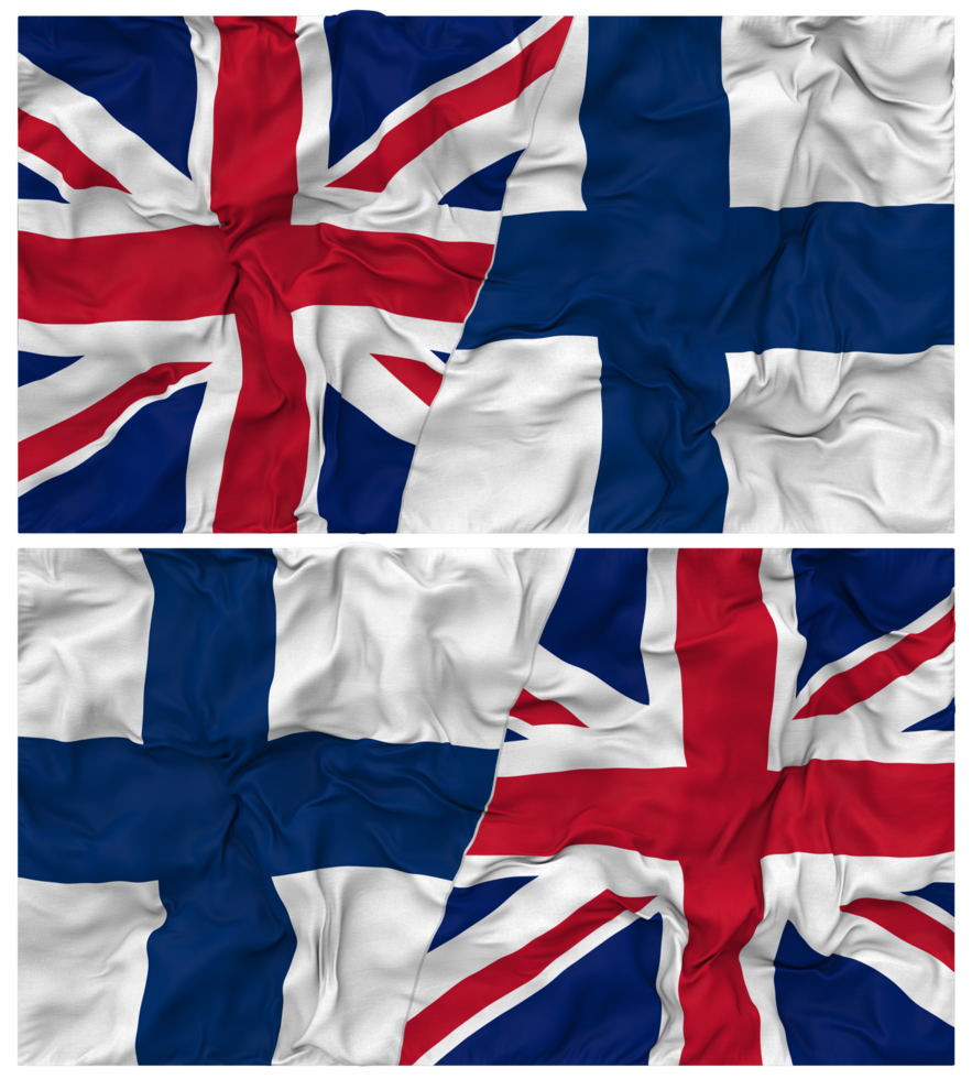 Finland and United Kingdom Half Combined Flags Background with Cloth Bump Texture, Bilateral Relations, Peace and Conflict, 3D Rendering png
