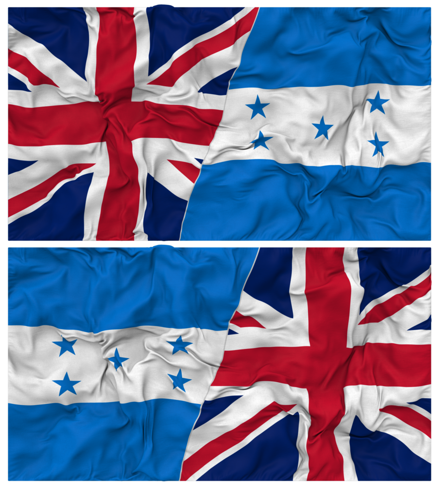 Honduras and United Kingdom Half Combined Flags Background with Cloth Bump Texture, Bilateral Relations, Peace and Conflict, 3D Rendering png