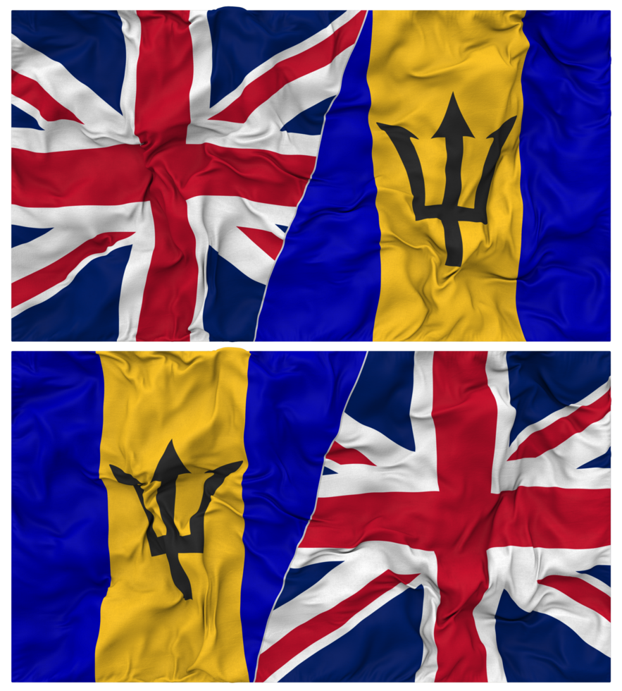 Barbados and United Kingdom Half Combined Flags Background with Cloth Bump Texture, Bilateral Relations, Peace and Conflict, 3D Rendering png