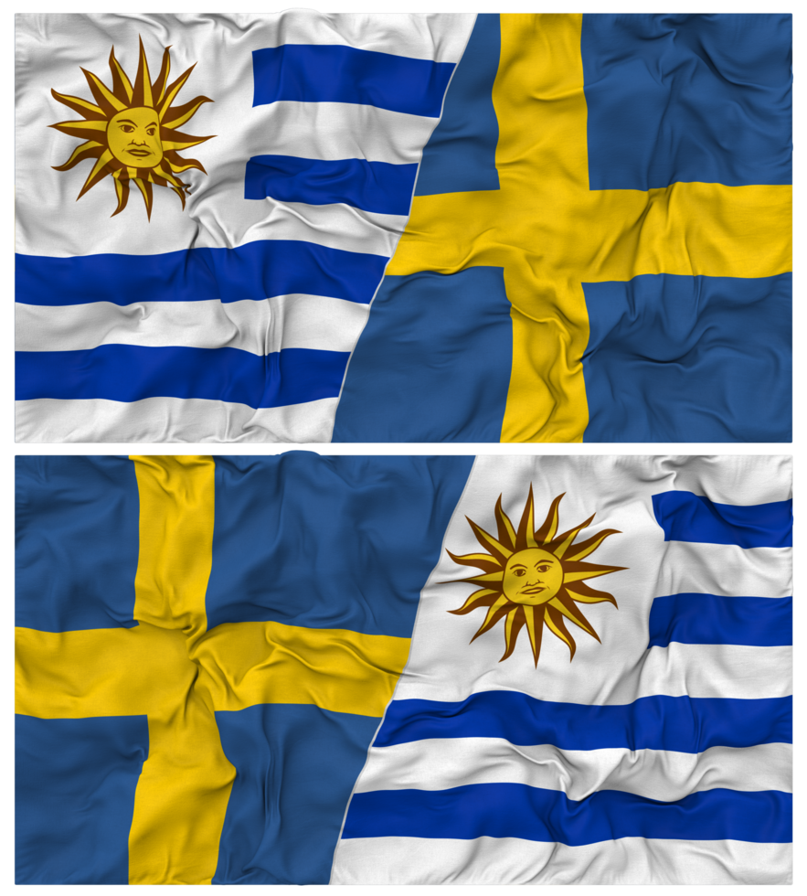 Sweden and Uruguay Half Combined Flags Background with Cloth Bump Texture, Bilateral Relations, Peace and Conflict, 3D Rendering png