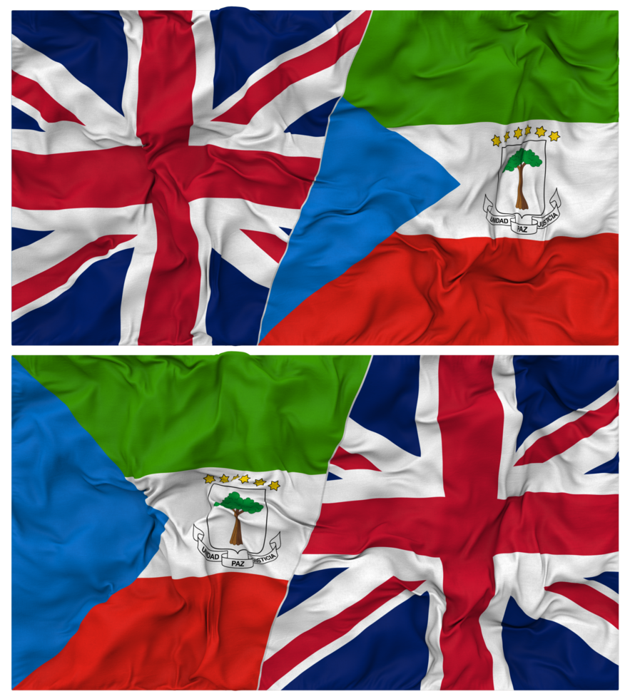 Equatorial Guinea and United Kingdom Half Combined Flags Background with Cloth Bump Texture, Bilateral Relations, Peace and Conflict, 3D Rendering png