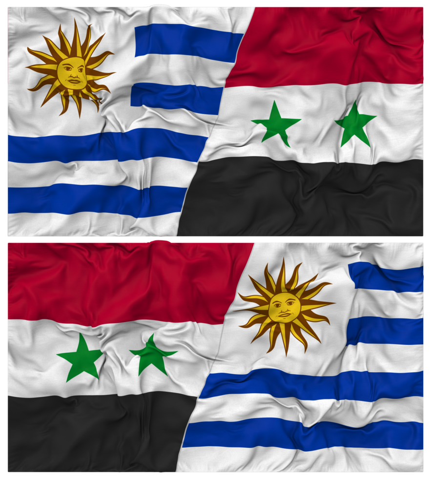 Syria and Uruguay Half Combined Flags Background with Cloth Bump Texture, Bilateral Relations, Peace and Conflict, 3D Rendering png