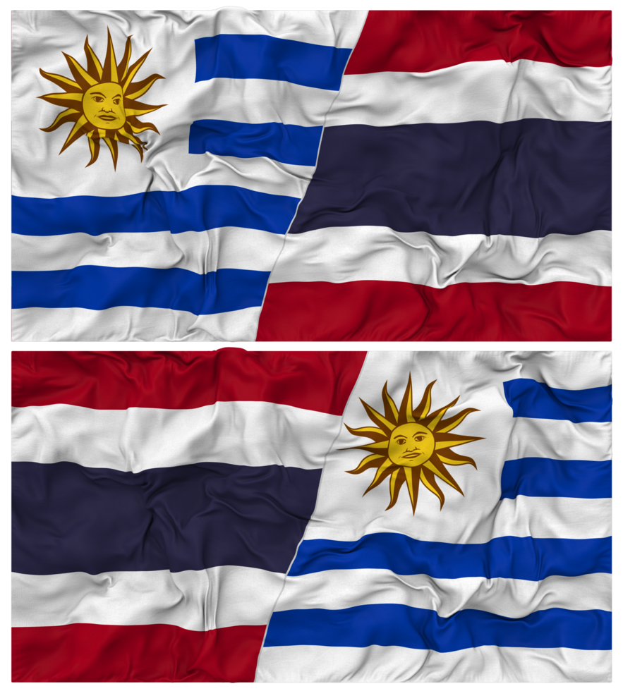 Thailand and Uruguay Half Combined Flags Background with Cloth Bump Texture, Bilateral Relations, Peace and Conflict, 3D Rendering png