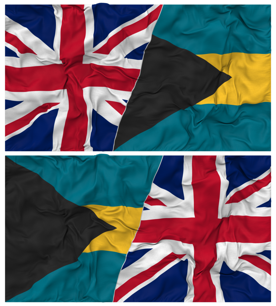 Bahamas and United Kingdom Half Combined Flags Background with Cloth Bump Texture, Bilateral Relations, Peace and Conflict, 3D Rendering png