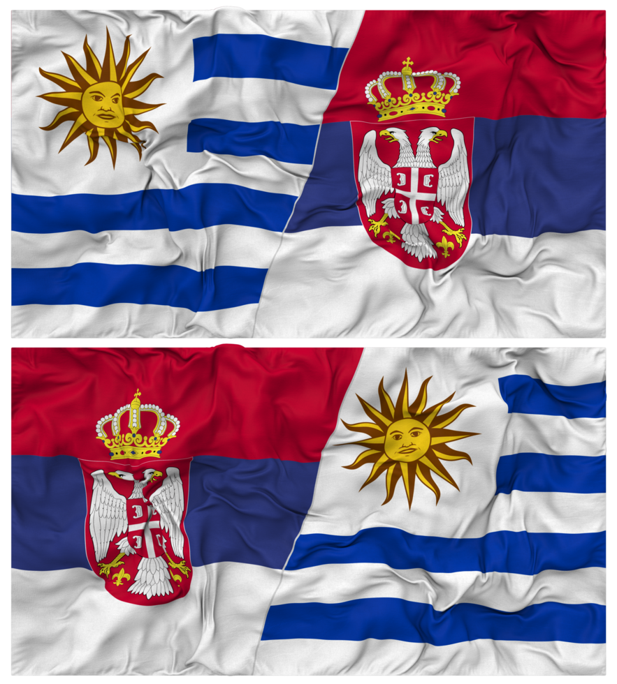 Serbia and Uruguay Half Combined Flags Background with Cloth Bump Texture, Bilateral Relations, Peace and Conflict, 3D Rendering png
