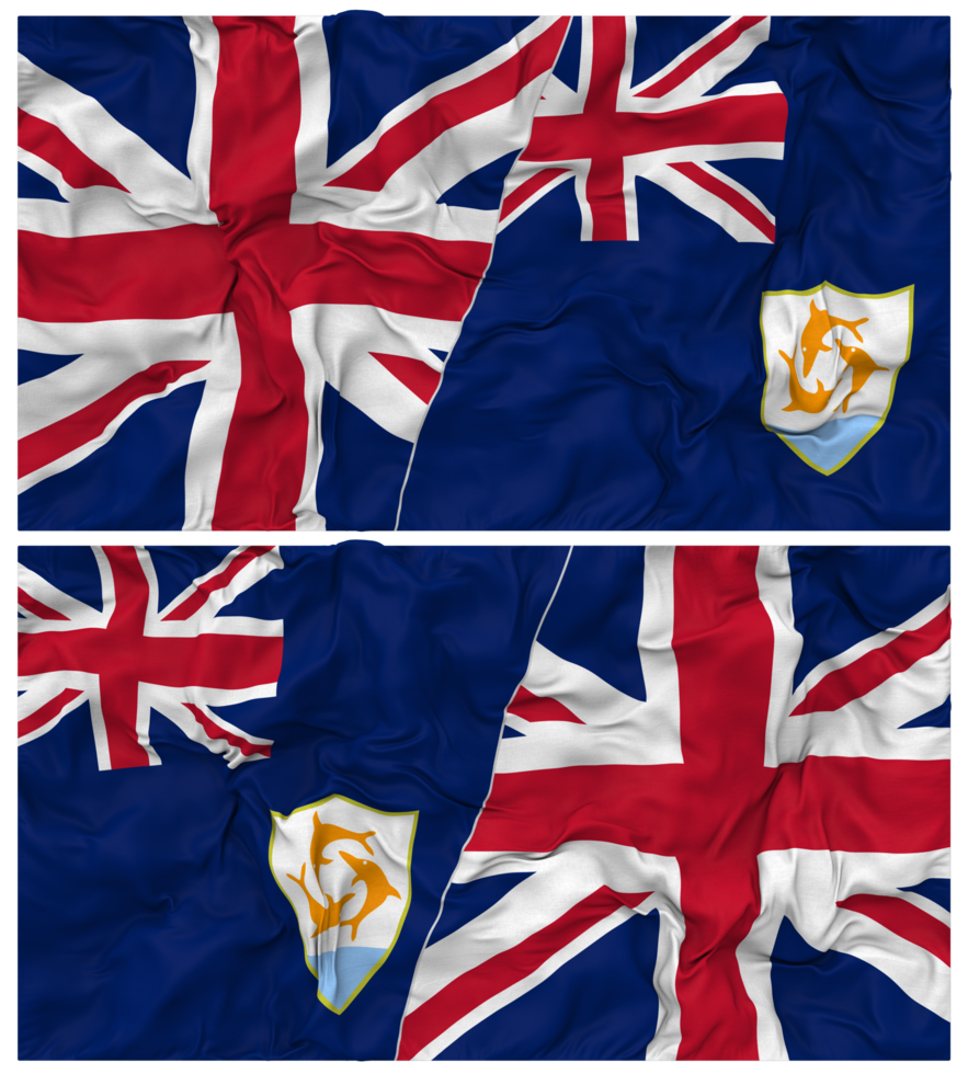 Anguilla and United Kingdom Half Combined Flags Background with Cloth Bump Texture, Bilateral Relations, Peace and Conflict, 3D Rendering png