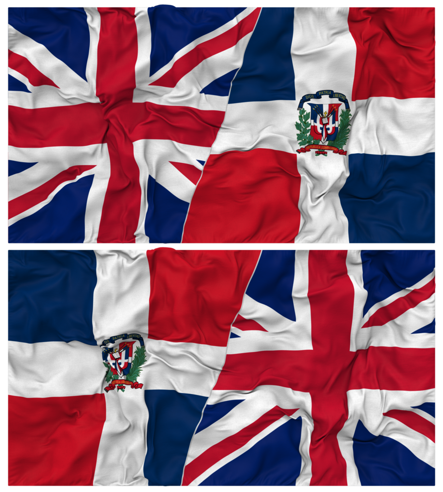 Dominican Republic and United Kingdom Half Combined Flags Background with Cloth Bump Texture, Bilateral Relations, Peace and Conflict, 3D Rendering png