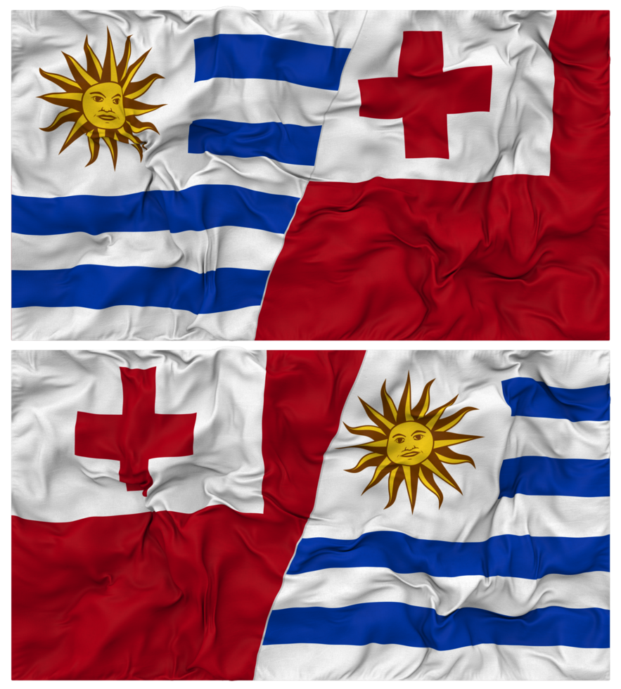 Tonga and Uruguay Half Combined Flags Background with Cloth Bump Texture, Bilateral Relations, Peace and Conflict, 3D Rendering png
