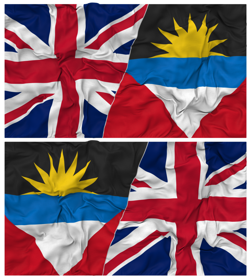 Antigua and Barbuda and United Kingdom Half Combined Flags Background with Cloth Bump Texture, Bilateral Relations, Peace and Conflict, 3D Rendering png