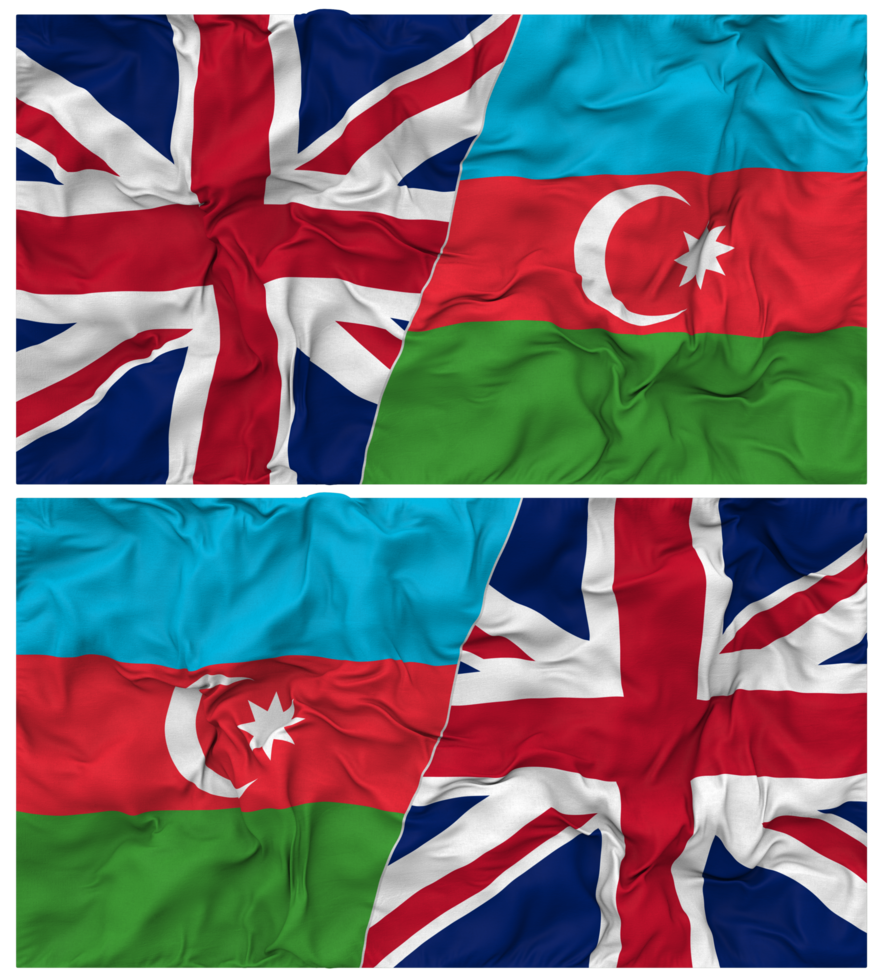 Azerbaijan and United Kingdom Half Combined Flags Background with Cloth Bump Texture, Bilateral Relations, Peace and Conflict, 3D Rendering png