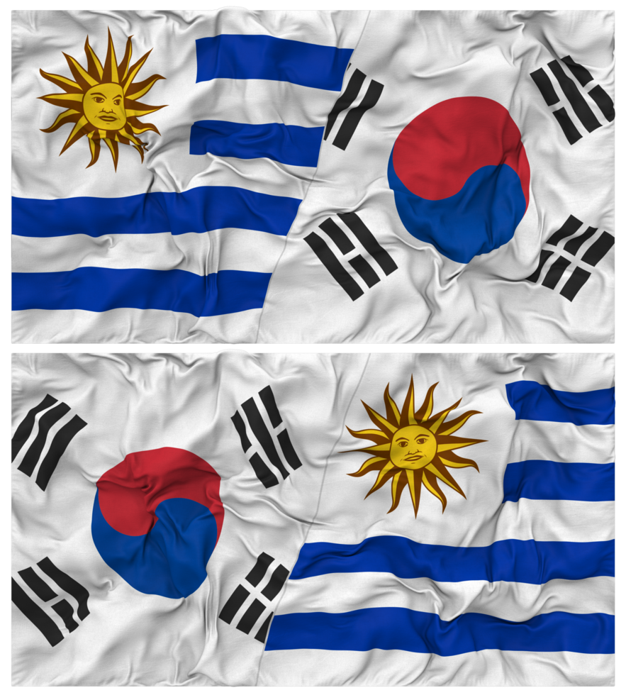 South Korea and Uruguay Half Combined Flags Background with Cloth Bump Texture, Bilateral Relations, Peace and Conflict, 3D Rendering png