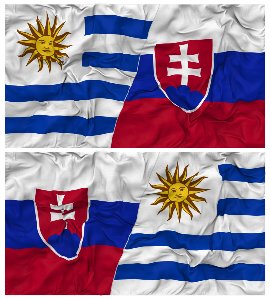 Slovakia and Uruguay Half Combined Flags Background with Cloth Bump Texture, Bilateral Relations, Peace and Conflict, 3D Rendering png