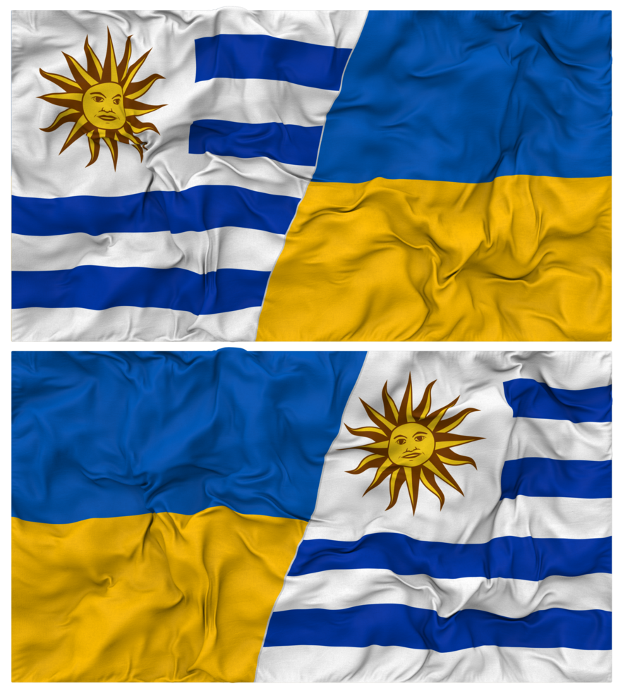Ukraine and Uruguay Half Combined Flags Background with Cloth Bump Texture, Bilateral Relations, Peace and Conflict, 3D Rendering png