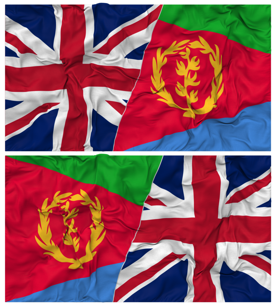 Eritrea and United Kingdom Half Combined Flags Background with Cloth Bump Texture, Bilateral Relations, Peace and Conflict, 3D Rendering png