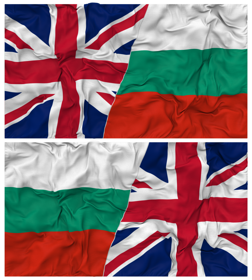 Bulgaria and United Kingdom Half Combined Flags Background with Cloth Bump Texture, Bilateral Relations, Peace and Conflict, 3D Rendering png