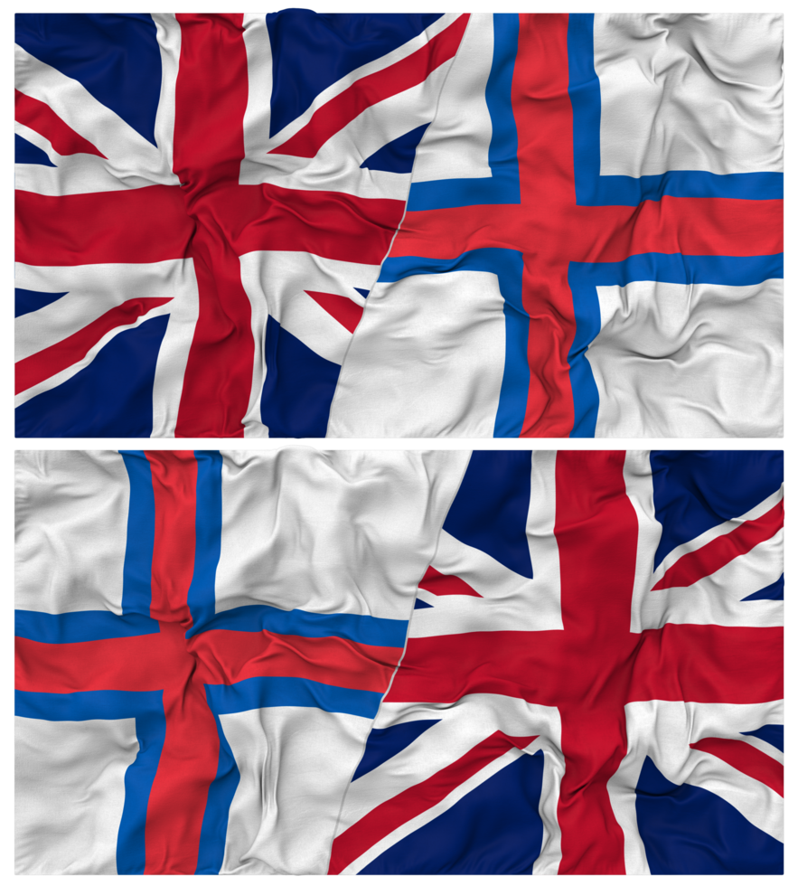 Faroe Islands and United Kingdom Half Combined Flags Background with Cloth Bump Texture, Bilateral Relations, Peace and Conflict, 3D Rendering png