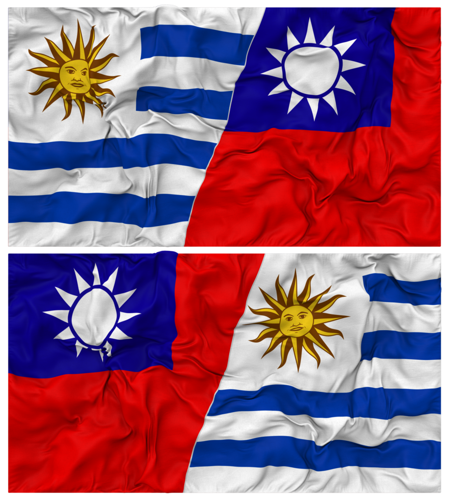 Taiwan and Uruguay Half Combined Flags Background with Cloth Bump Texture, Bilateral Relations, Peace and Conflict, 3D Rendering png