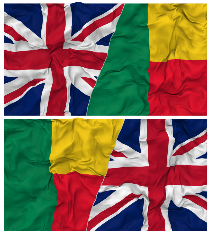 Benin and United Kingdom Half Combined Flags Background with Cloth Bump Texture, Bilateral Relations, Peace and Conflict, 3D Rendering png