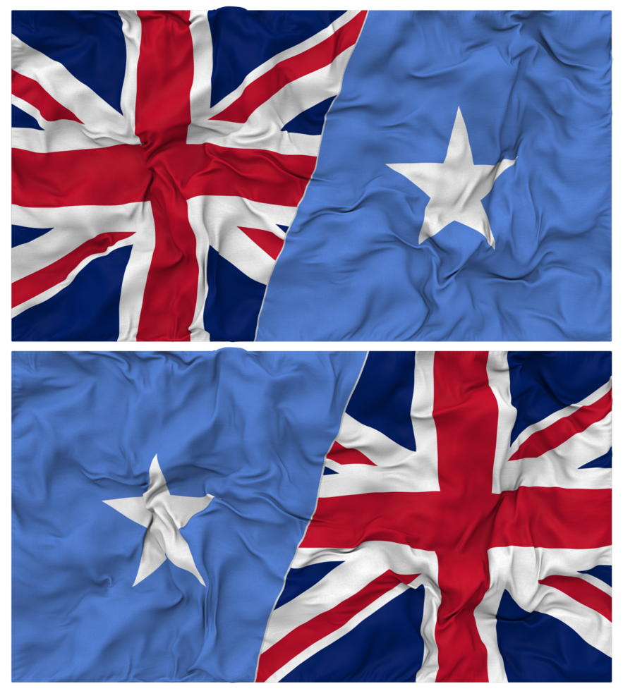 Somalia and United Kingdom Half Combined Flags Background with Cloth Bump Texture, Bilateral Relations, Peace and Conflict, 3D Rendering png