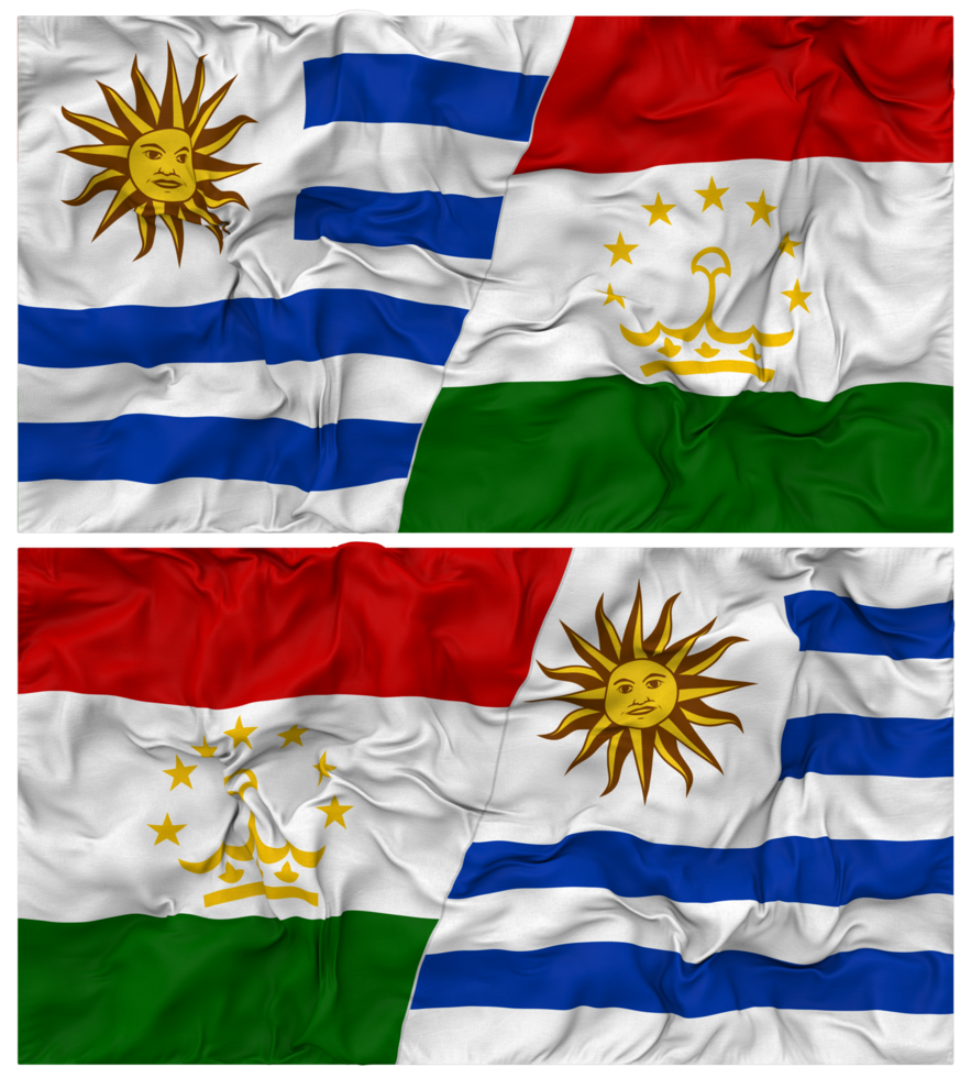 Tajikistan and Uruguay Half Combined Flags Background with Cloth Bump Texture, Bilateral Relations, Peace and Conflict, 3D Rendering png