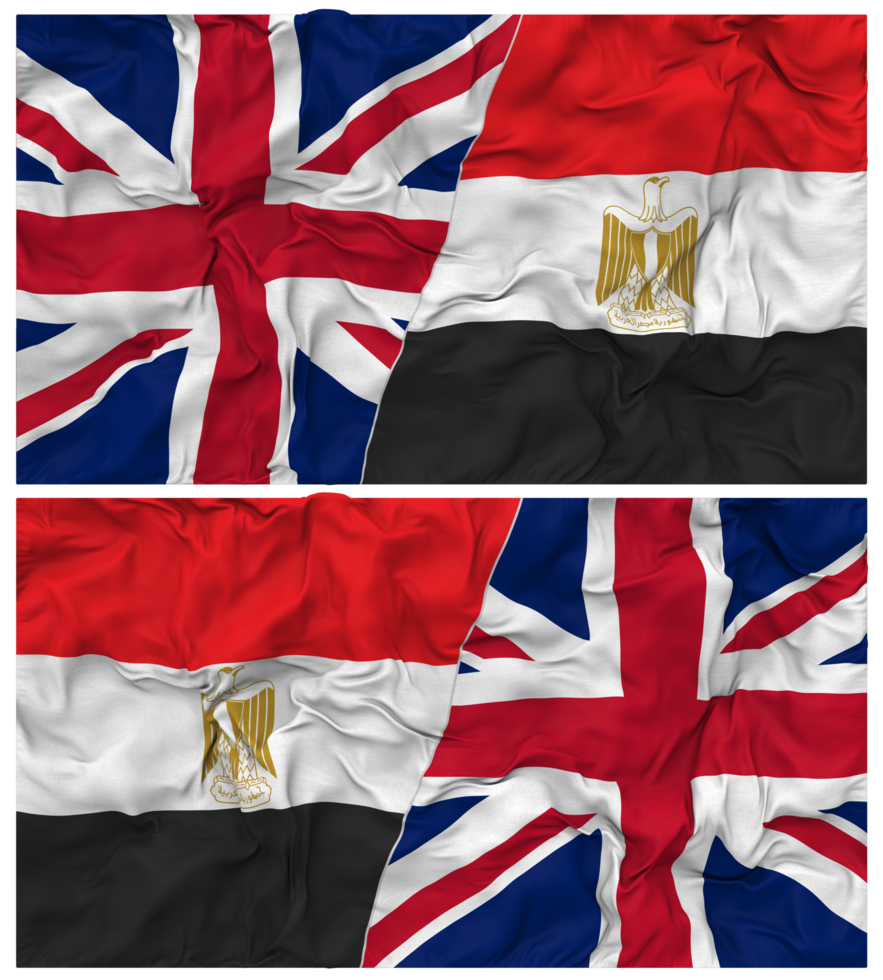 Egypt and United Kingdom Half Combined Flags Background with Cloth Bump Texture, Bilateral Relations, Peace and Conflict, 3D Rendering png