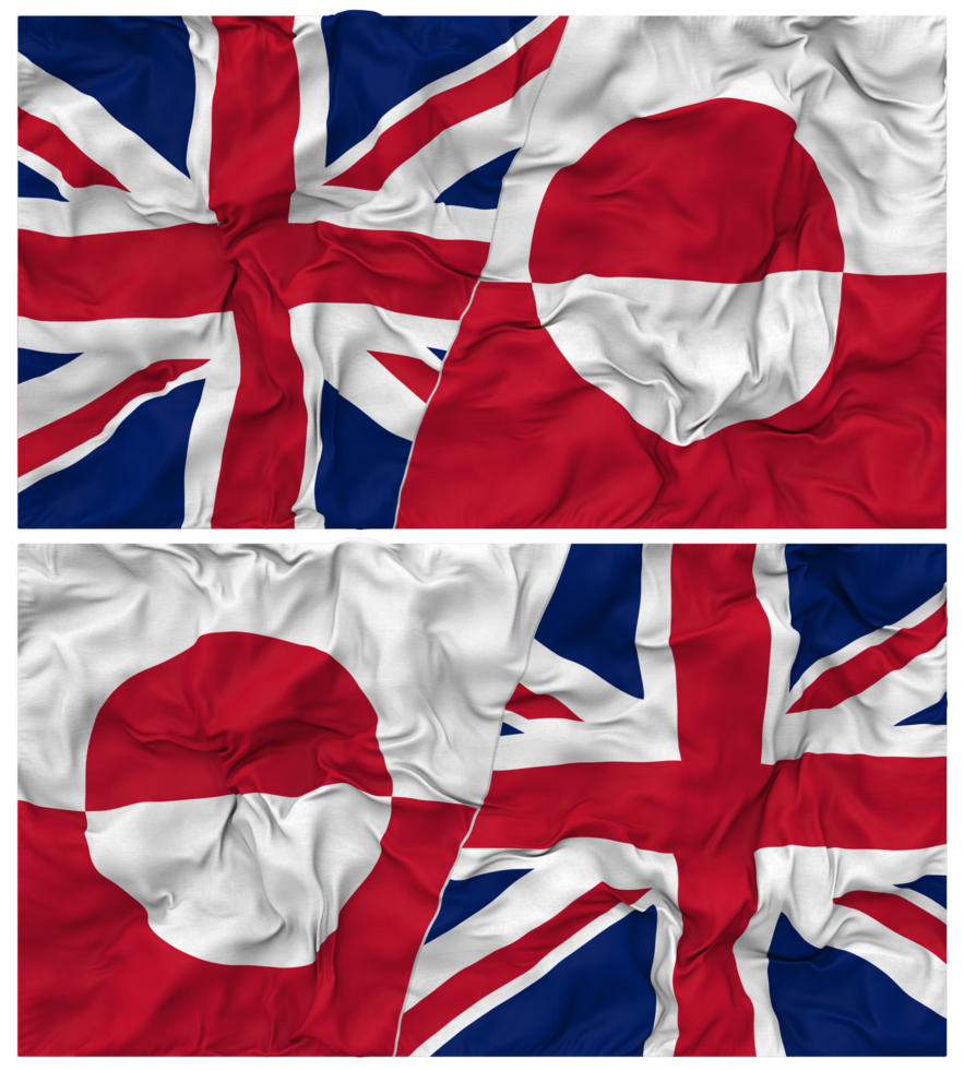 Greenland and United Kingdom Half Combined Flags Background with Cloth Bump Texture, Bilateral Relations, Peace and Conflict, 3D Rendering png