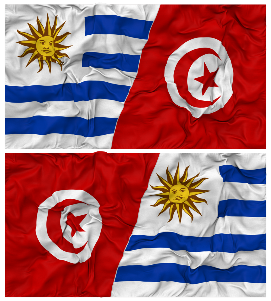 Tunisia and Uruguay Half Combined Flags Background with Cloth Bump Texture, Bilateral Relations, Peace and Conflict, 3D Rendering png
