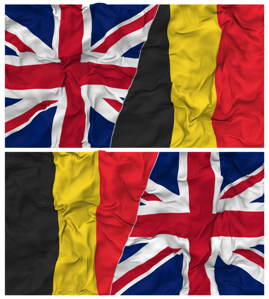 Belgium and United Kingdom Half Combined Flags Background with Cloth Bump Texture, Bilateral Relations, Peace and Conflict, 3D Rendering png