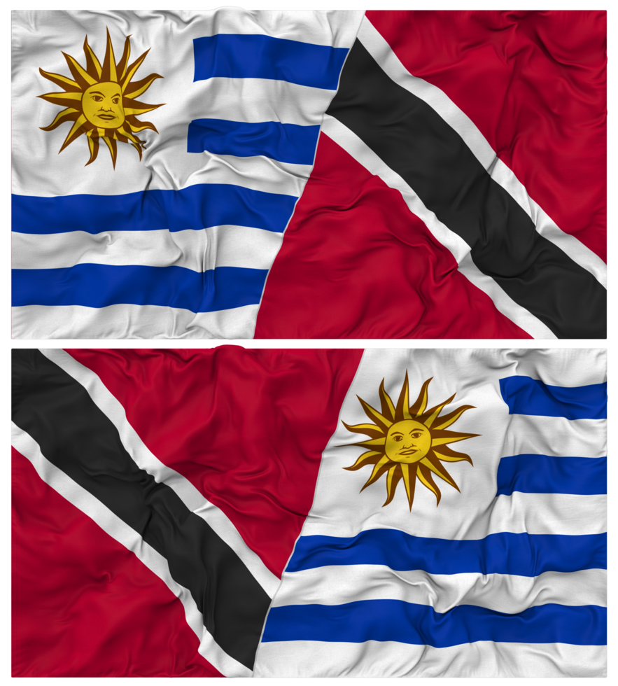 Trinidad and Tobago and Uruguay Half Combined Flags Background with Cloth Bump Texture, Bilateral Relations, Peace and Conflict, 3D Rendering png
