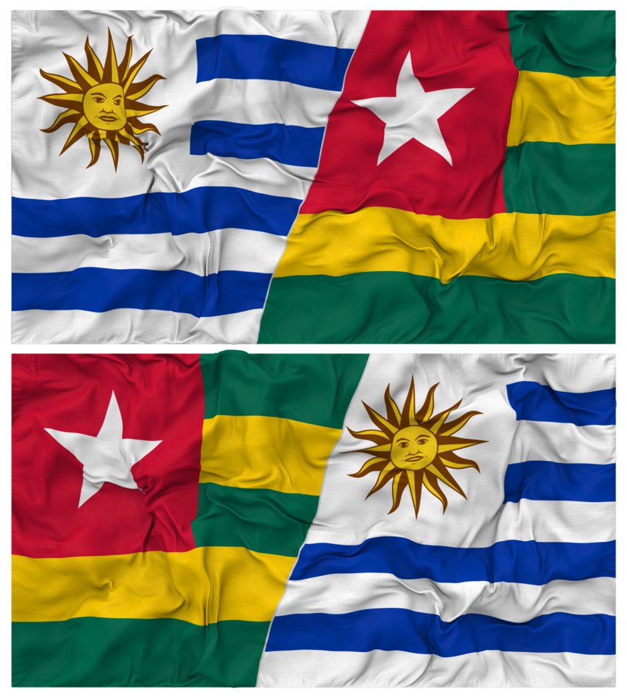 Togo and Uruguay Half Combined Flags Background with Cloth Bump Texture, Bilateral Relations, Peace and Conflict, 3D Rendering png