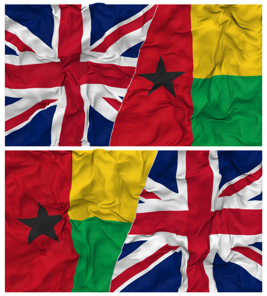 Guinea Bissau and United Kingdom Half Combined Flags Background with Cloth Bump Texture, Bilateral Relations, Peace and Conflict, 3D Rendering png