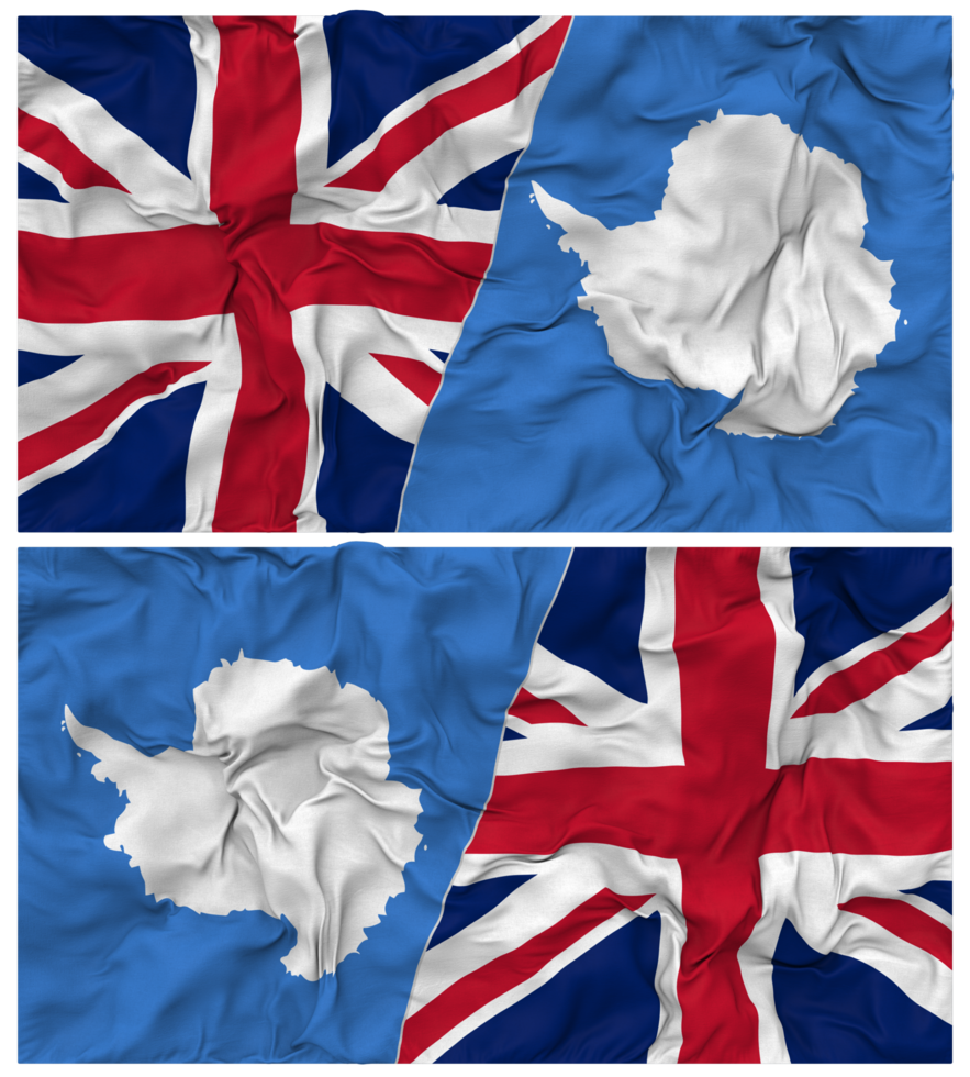 Antarctica and United Kingdom Half Combined Flags Background with Cloth Bump Texture, Bilateral Relations, Peace and Conflict, 3D Rendering png