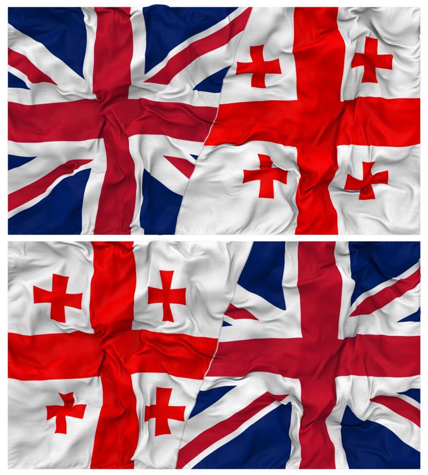 Georgia and United Kingdom Half Combined Flags Background with Cloth Bump Texture, Bilateral Relations, Peace and Conflict, 3D Rendering png