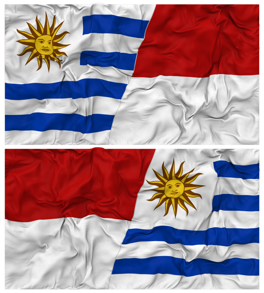 Monaco and Uruguay Half Combined Flags Background with Cloth Bump Texture, Bilateral Relations, Peace and Conflict, 3D Rendering png