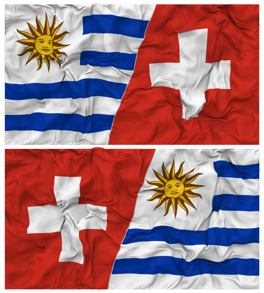 Switzerland and Uruguay Half Combined Flags Background with Cloth Bump Texture, Bilateral Relations, Peace and Conflict, 3D Rendering png
